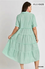 Load image into Gallery viewer, Plus Sz Umgee Cotton Stripe Tiered Collar Dress - Green
