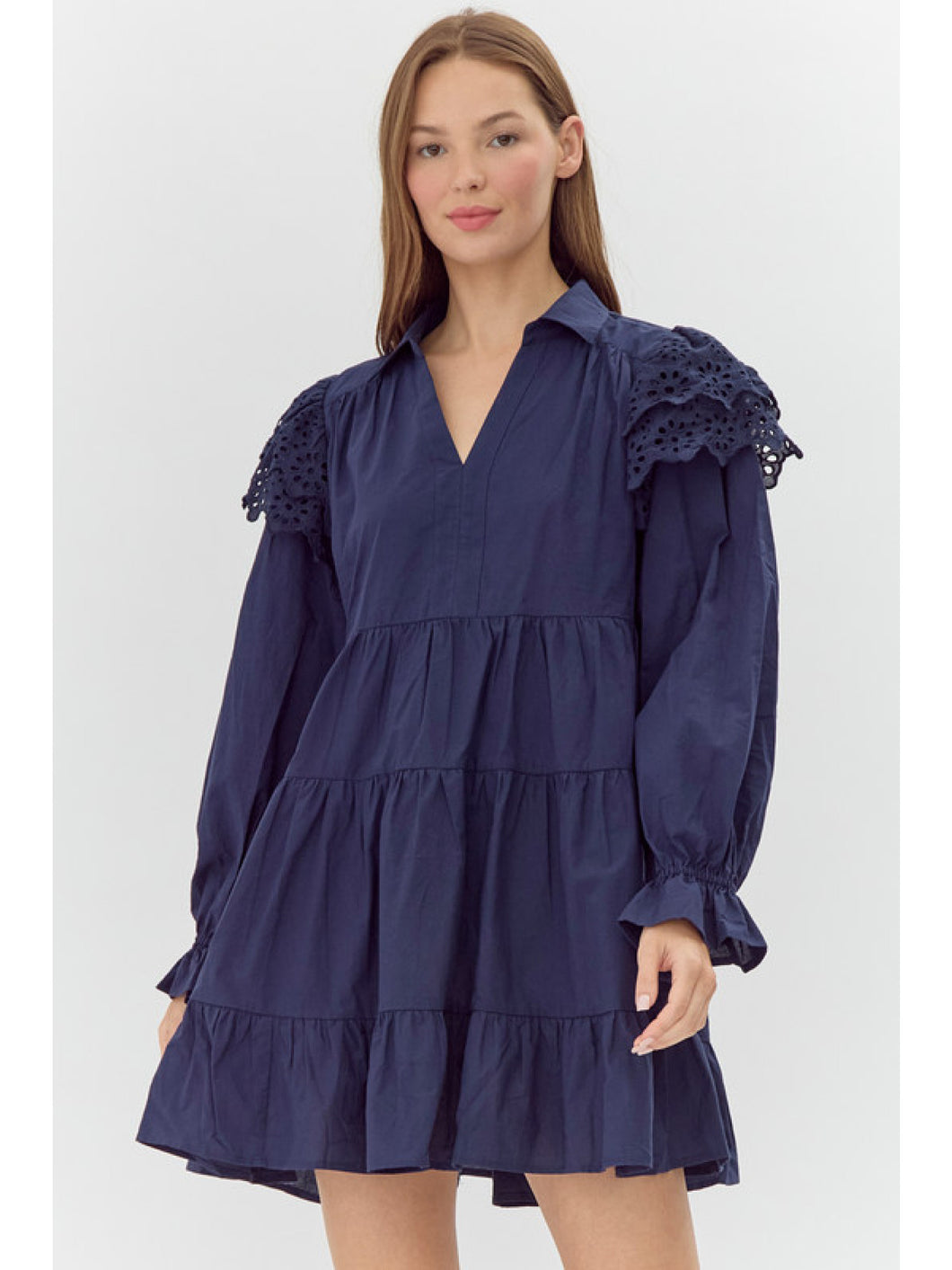 Navy Blue Tiered Collar Dress